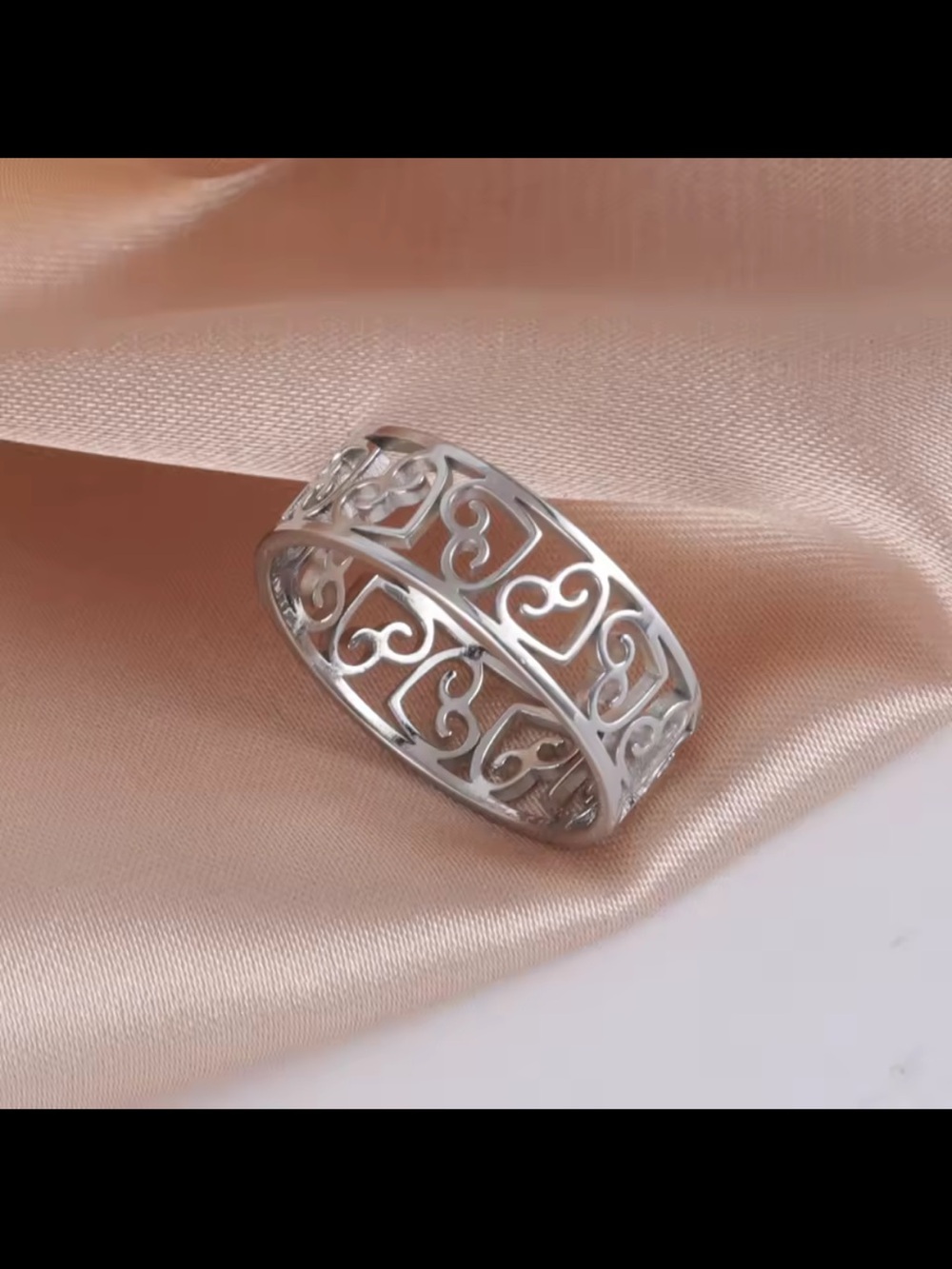 Sterling Silver Heart Filigree Band - Silver